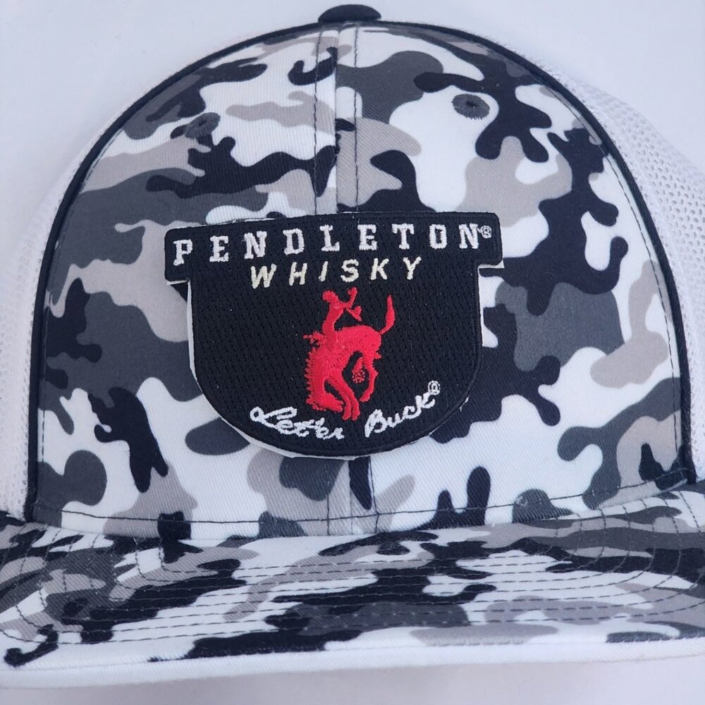 Pendleton Whisky Patched Pacific Headwear Snow Camo Flexfit Trucker Hat